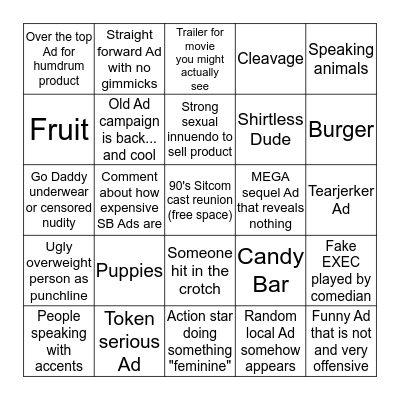 Super Bowl 50 Broncos vs Panthers Bingo Card