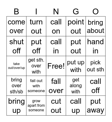 Phrasal verbs Bingo Card