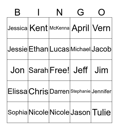 Family Bingo Card