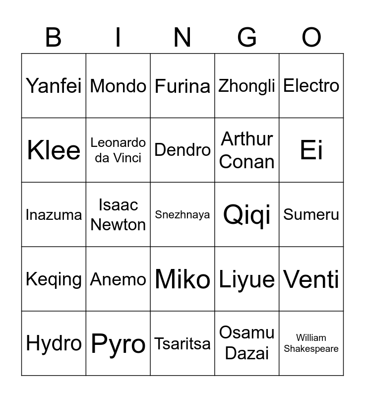 Tao Bingo Card
