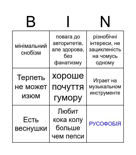 Бинго на знакомство Bingo Card