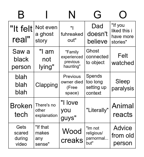 GHOST STORY Bingo Card