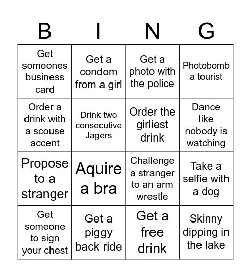 Stag Bingo Card