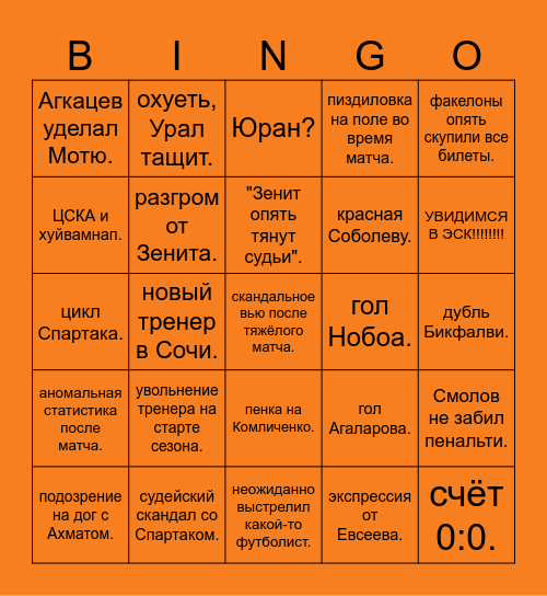 РПЛ БИНГО. Bingo Card