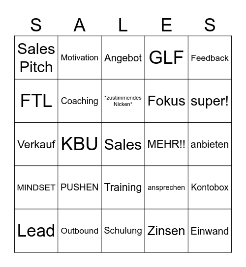 Sales Bingo Card