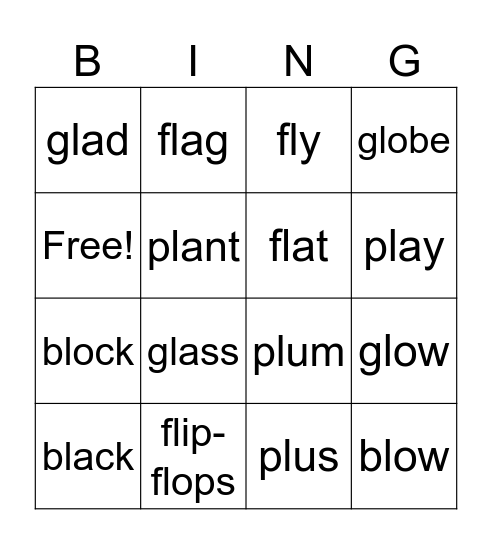 BE3-Unit 6- phonics Bingo Card