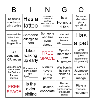 GET TO KNWO Bingo Card