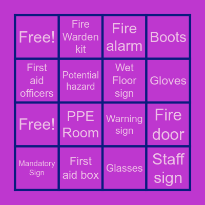 Health & Safety Bingo Card