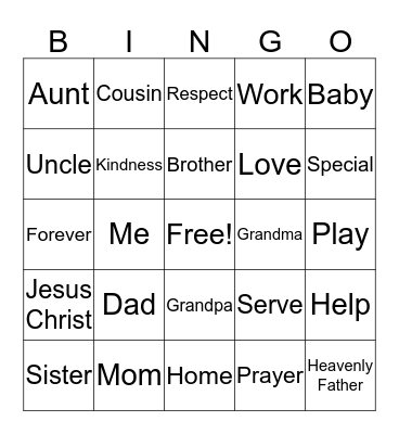 Family Bingo Card