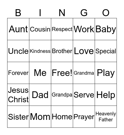 Family Bingo Card