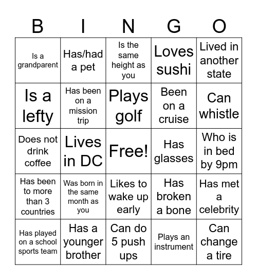 Find someone who…. Bingo Card