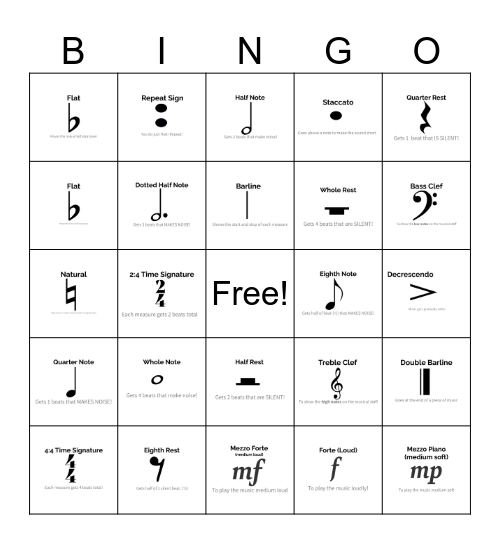 Music Bingo Card