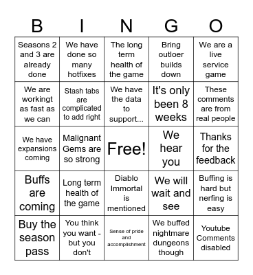 Diablo 4 Campfire Chat for Season 1 Bingo Card