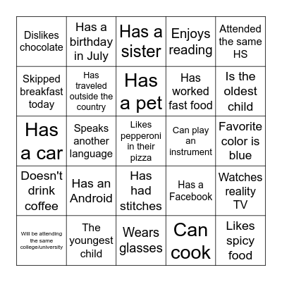 CollegeBound Human Bingo Card