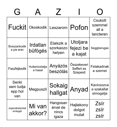 Gazingo Bingo Card