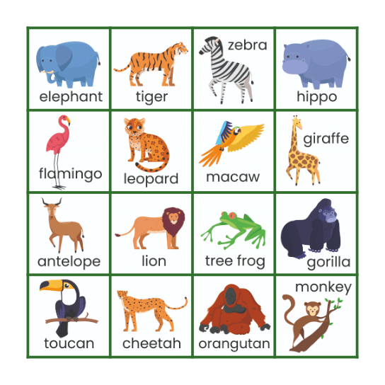 Jungle & Savanna Bingo Card