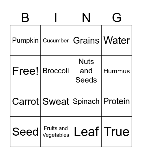 Healthy Me Bingo Card