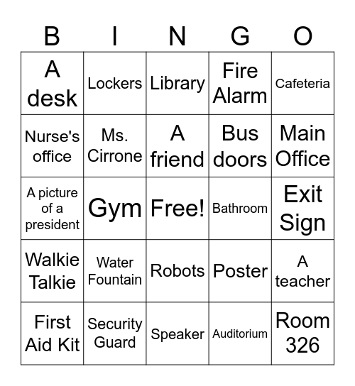 School Bingo Card