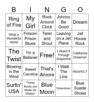 Rock n' Roll Bingo Card