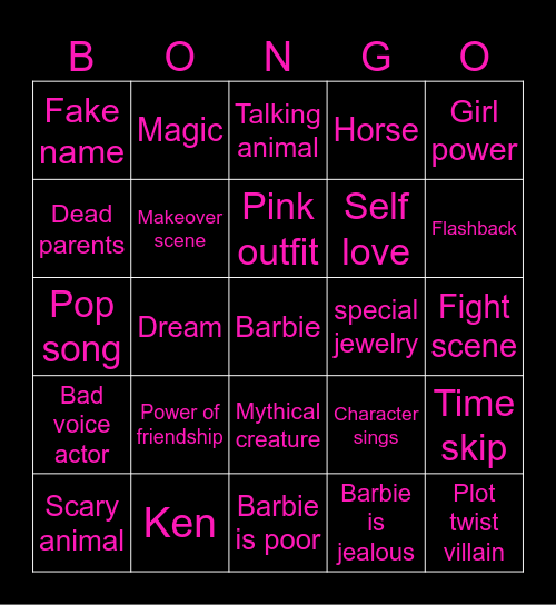 Barbie Bingo Card