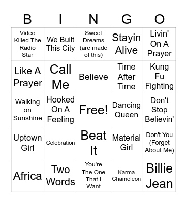 80's Music Bingo! Bingo Card