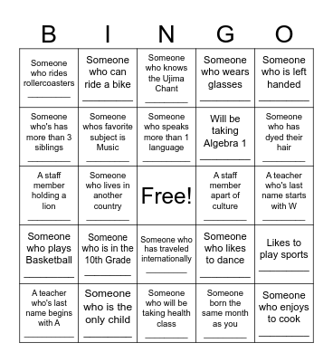 Ujima Get To Know You BINGO Card