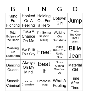 80's Music Bingo!! Bingo Card