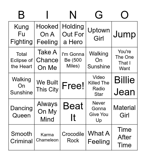 80's Music Bingo!! Bingo Card