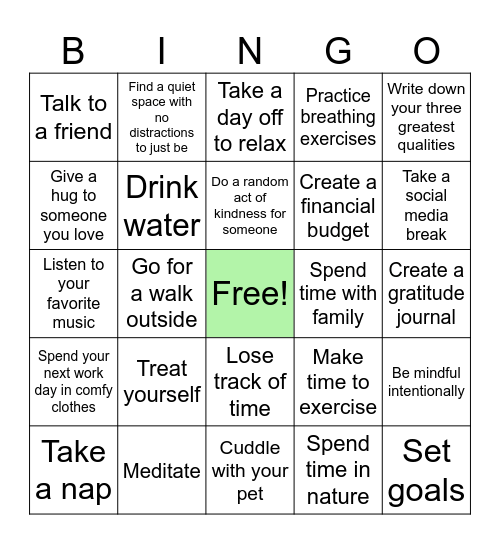 Ways to Practice Self-Care Bingo Card