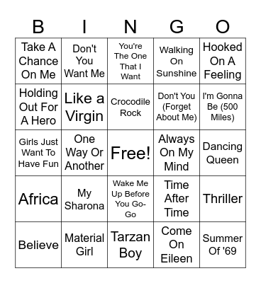 80's Music Bingo!! Bingo Card