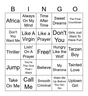 80's Music Bingo!! Bingo Card