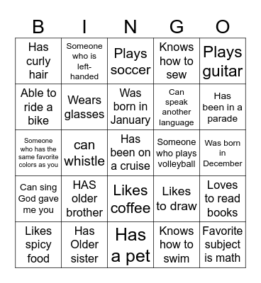 Human Bingo Card