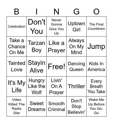 80's Music Bingo!! Bingo Card