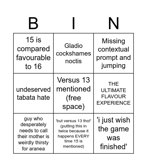ffxv stream bingo Card