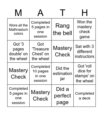 Mathnasium Bingo Card