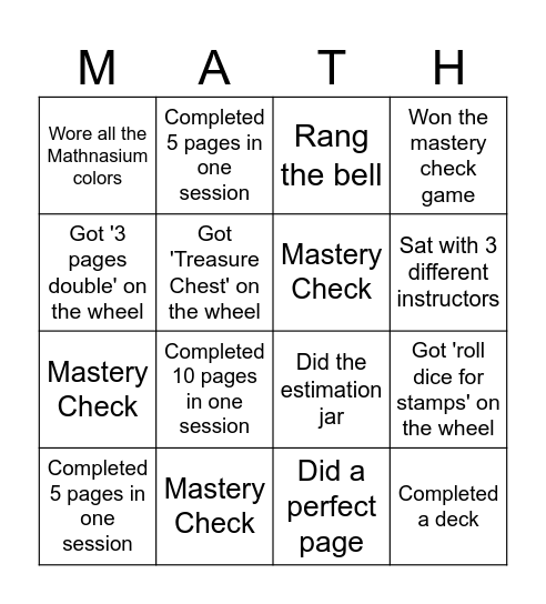 Mathnasium Bingo Card