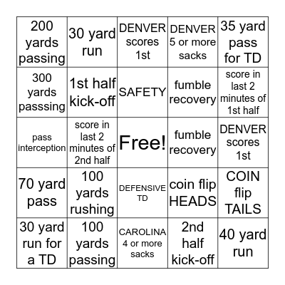 SUPER BOWL 2016 Bingo Card