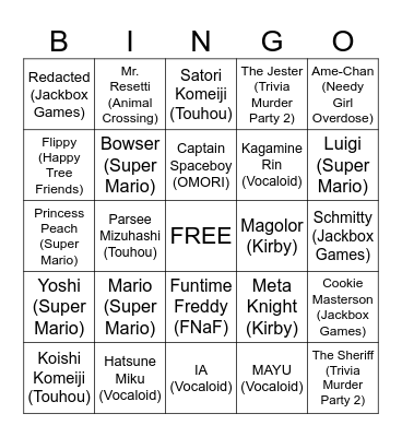 MajestyDeer’s Favorite Characters Bingo Card