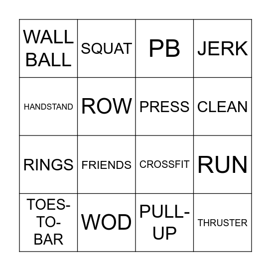 CrossFit Kids Bingo Card
