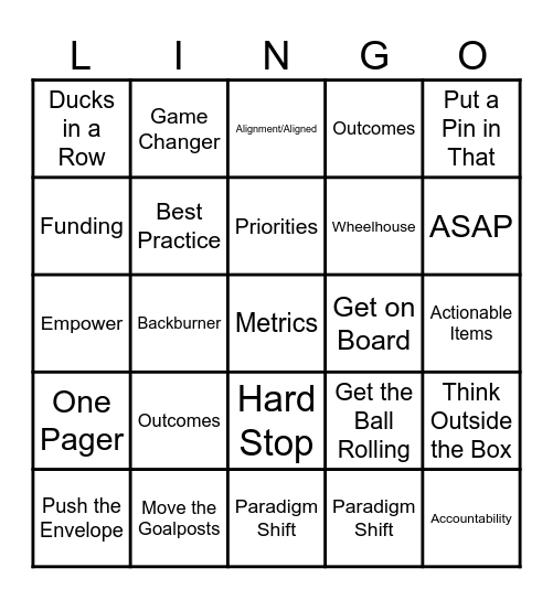 LINGO BINGO Card