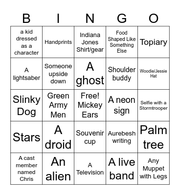 Disney World- Hollywood Studios Bingo Card