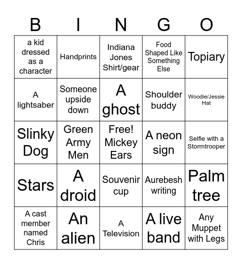 Disney World- Hollywood Studios Bingo Card