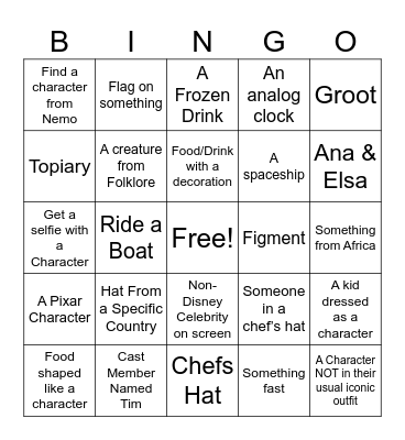 Disney World - Epcot Bingo Card