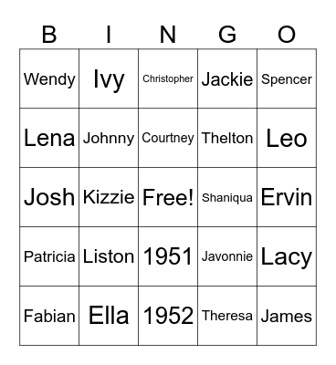 Sarah Brown Family Reunion Bingo Card