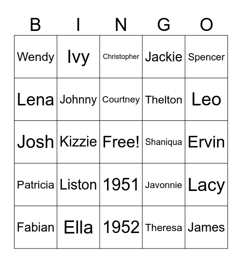 Sarah Brown Family Reunion Bingo Card