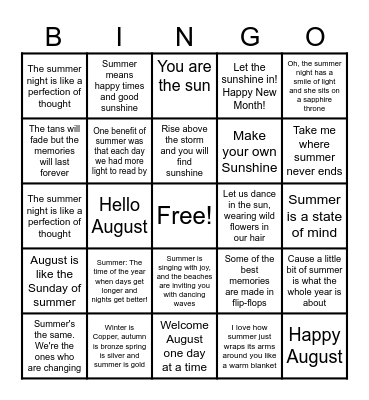 Summer Bingo Card