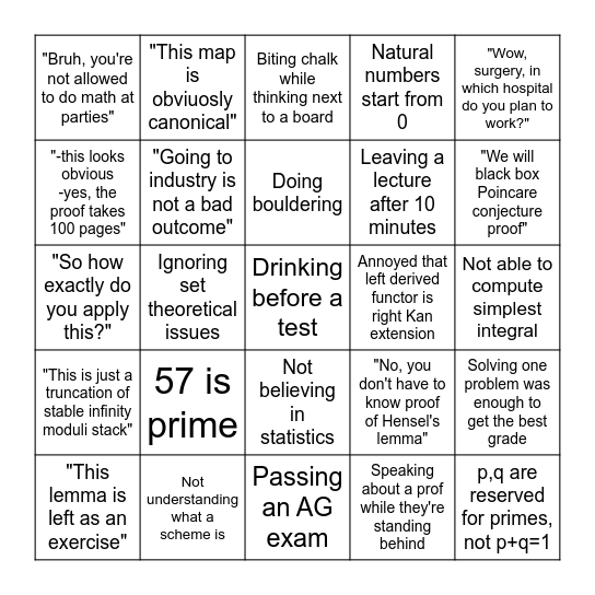 Mental illness bingo Card