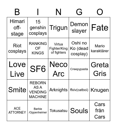 Närcon bingo Card