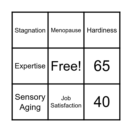 Middle Adulthood Bingo Card