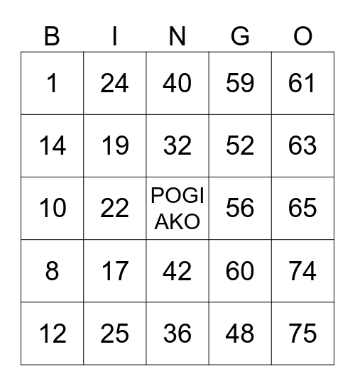 BURECHE  GAMING CASINO Bingo Card